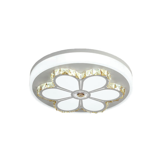 Modern Crystal and Acrylic Flush Ceiling Light with Flower Pattern, White/3 Color LED, Brown/White