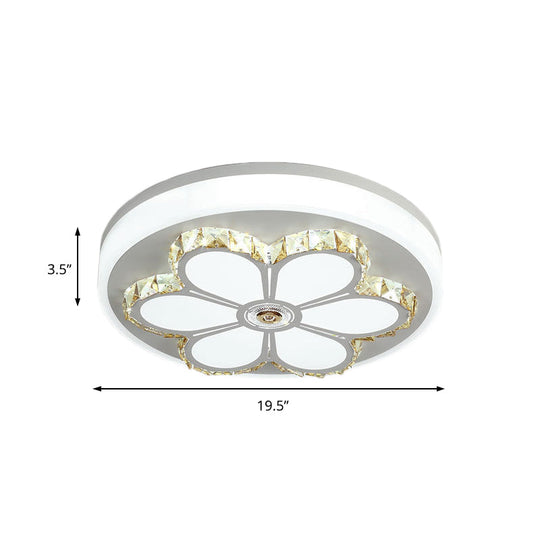 Modern Crystal and Acrylic Flush Ceiling Light with Flower Pattern, White/3 Color LED, Brown/White