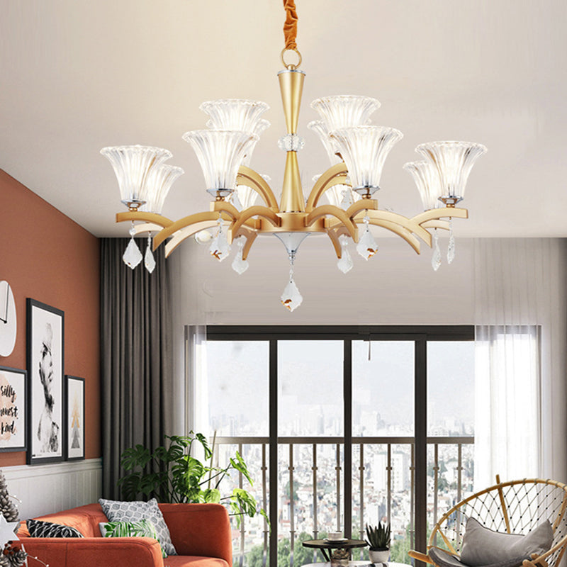 Modern Bell Shade Gold Chandelier With Clear Crystal Design - 6/8 Bulbs Pendant Lighting For Indoor