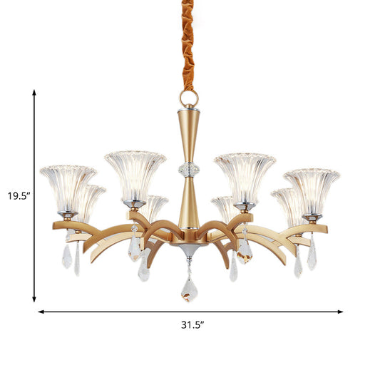 Modern Bell Shade Gold Chandelier With Clear Crystal Design - 6/8 Bulbs Pendant Lighting For Indoor