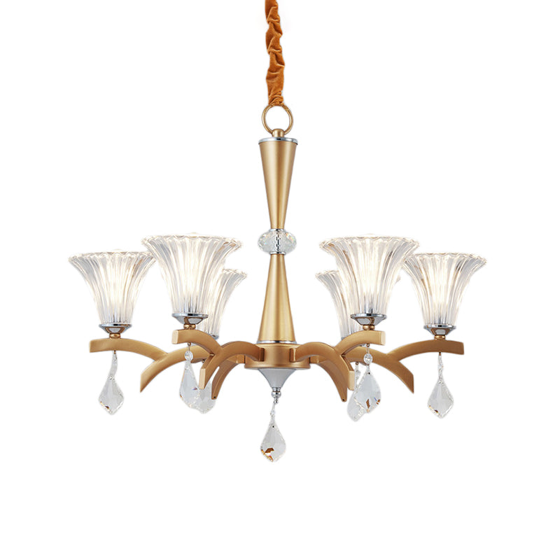 Modern Bell Shade Gold Chandelier With Clear Crystal Design - 6/8 Bulbs Pendant Lighting For Indoor