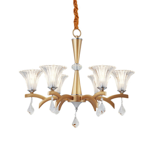 Modern Bell Shade Gold Chandelier With Clear Crystal Design - 6/8 Bulbs Pendant Lighting For Indoor