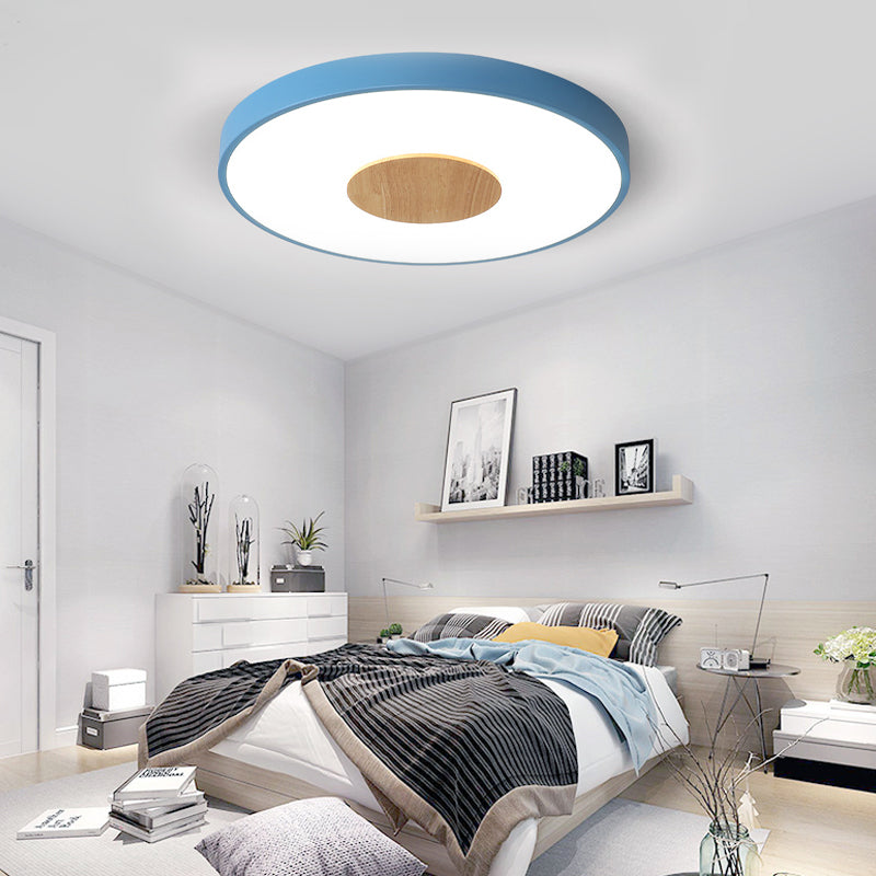 Nordic Metal Flush Mount Ceiling Light - 12"/16"/19.5" Diameter - Integrated LED Fixture for Bedroom, Pink/Blue/Green Options