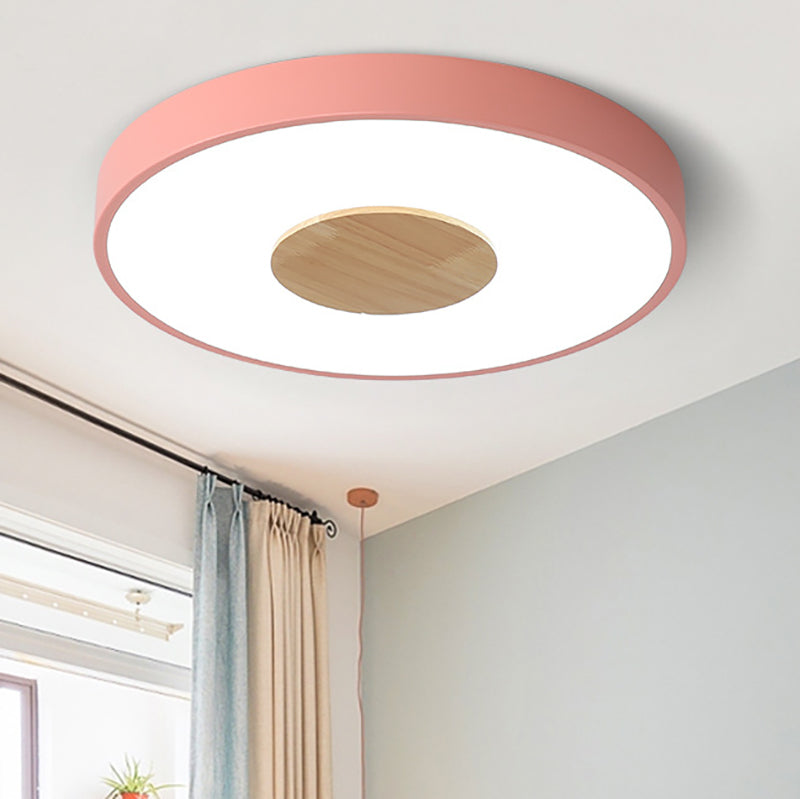 Nordic Metal Flush Mount Ceiling Light - 12"/16"/19.5" Diameter - Integrated LED Fixture for Bedroom, Pink/Blue/Green Options