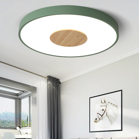 Nordic Metal Flush Mount Ceiling Light - 12"/16"/19.5" Diameter - Integrated LED Fixture for Bedroom, Pink/Blue/Green Options