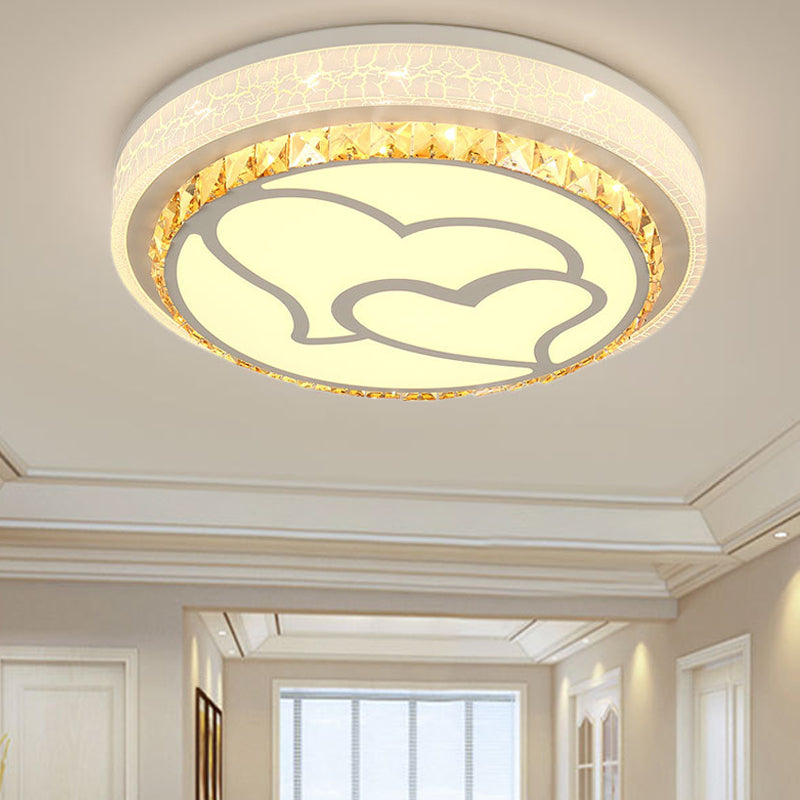 Modern Led Loving Heart Flush Ceiling Light With Acrylic Crystal Shade - Brown/White | White/3