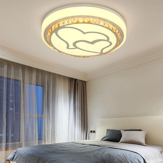 Modern LED Loving Heart Flush Ceiling Light with Acrylic Crystal Shade - Brown/White | White/3 Colors