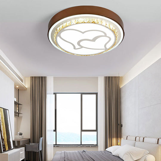 Modern LED Loving Heart Flush Ceiling Light with Acrylic Crystal Shade - Brown/White | White/3 Colors