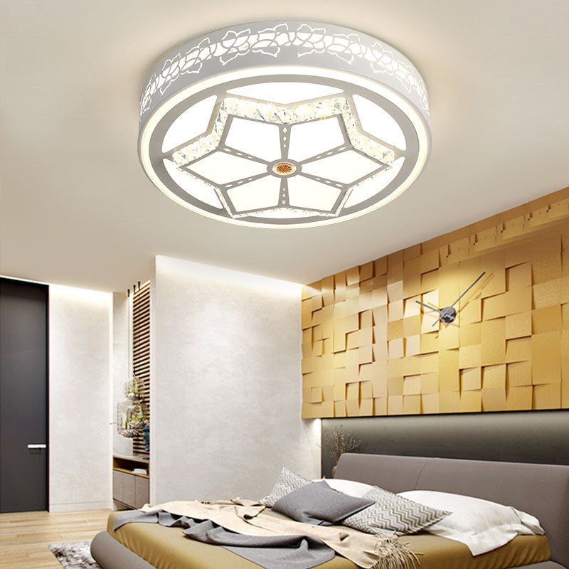 Modern Brown/White Flushmount Ceiling Light with Crystal Deco for Bedroom