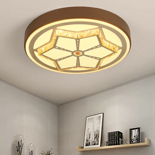 Modern Brown/White Flushmount Ceiling Light with Crystal Deco for Bedroom