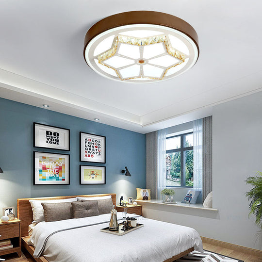 Modern Brown/White Flushmount Ceiling Light with Crystal Deco for Bedroom