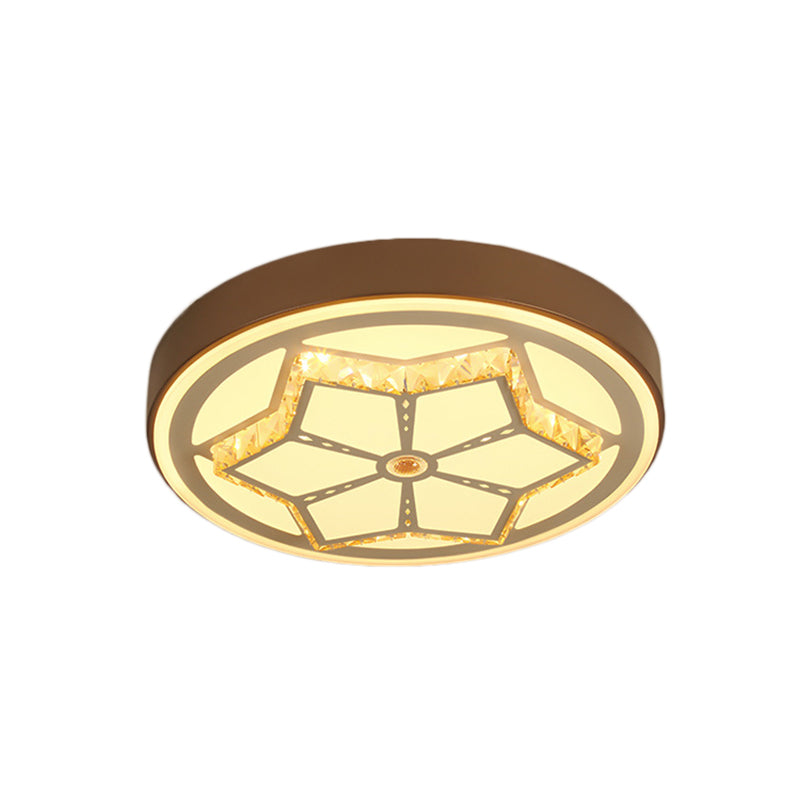 Modern Brown/White Flushmount Ceiling Light with Crystal Deco for Bedroom