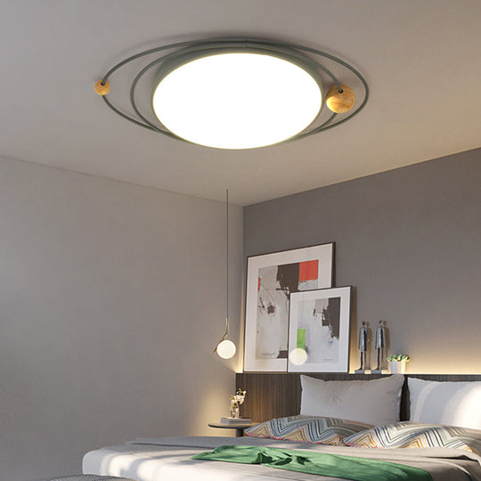 21/26/31 Dia Round Flush Mount Light Nordic Metal Gray/White/Green Led Ceiling For Bedroom In