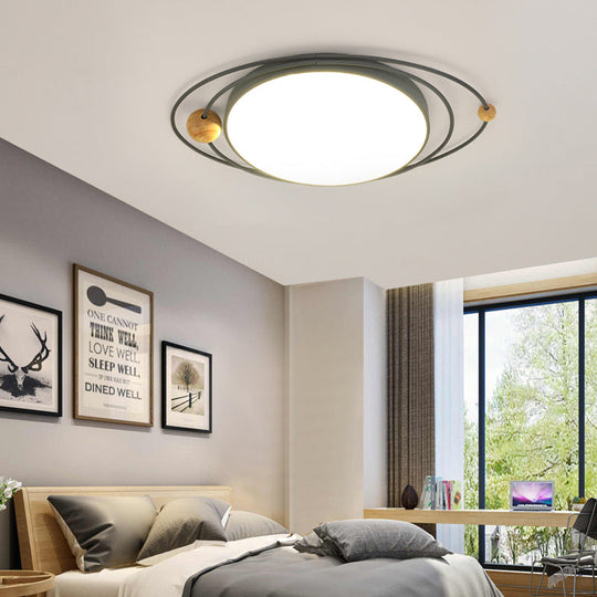 21"/26"/31" Dia Round Flush Mount Light – Nordic Metal Gray/White/Green LED Ceiling Light for Bedroom in Warm/White/Neutral