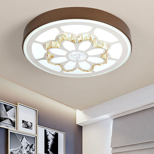 Modern LED Flower Ceiling Light with Color Options and Crystal Accents - Brown/White