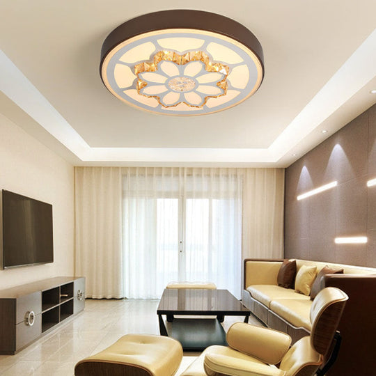 Modern Led Flower Ceiling Light With Color Options And Crystal Accents - Brown/White Brown / 3 B