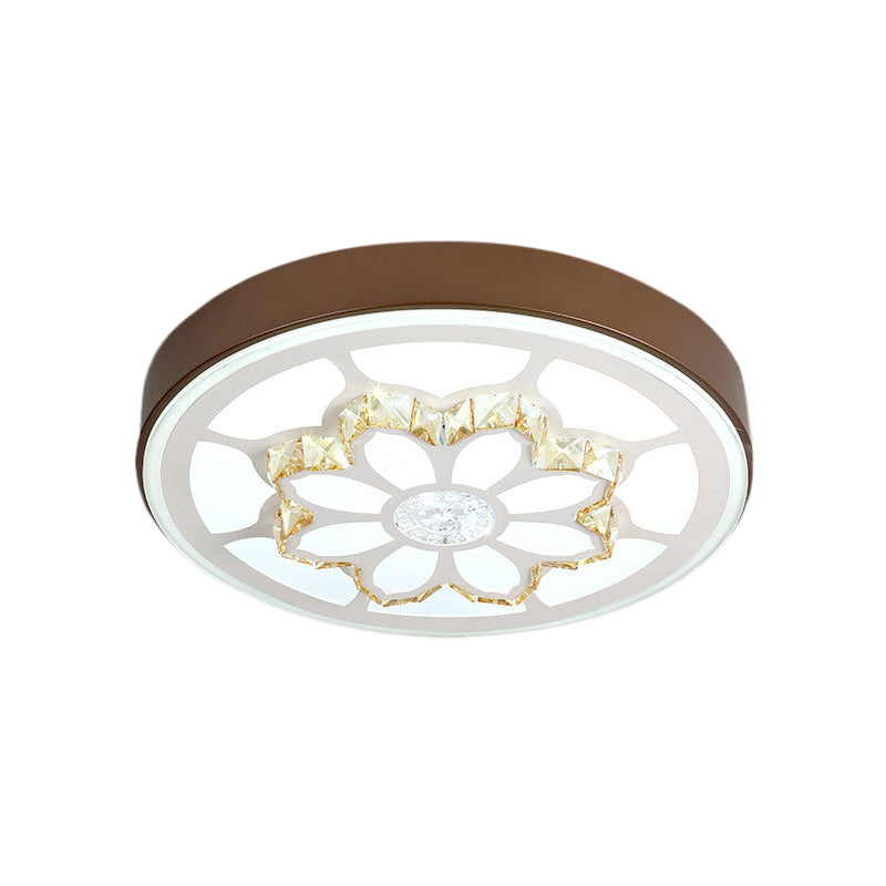 Modern LED Flower Ceiling Light with Color Options and Crystal Accents - Brown/White