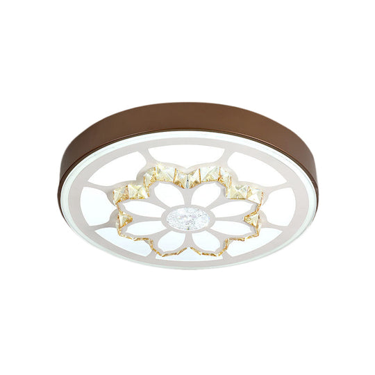 Modern Led Flower Ceiling Light With Color Options And Crystal Accents - Brown/White