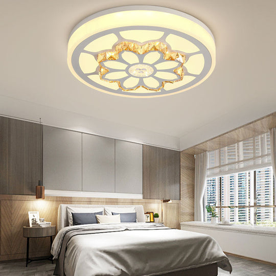 Modern LED Flower Ceiling Light with Color Options and Crystal Accents - Brown/White