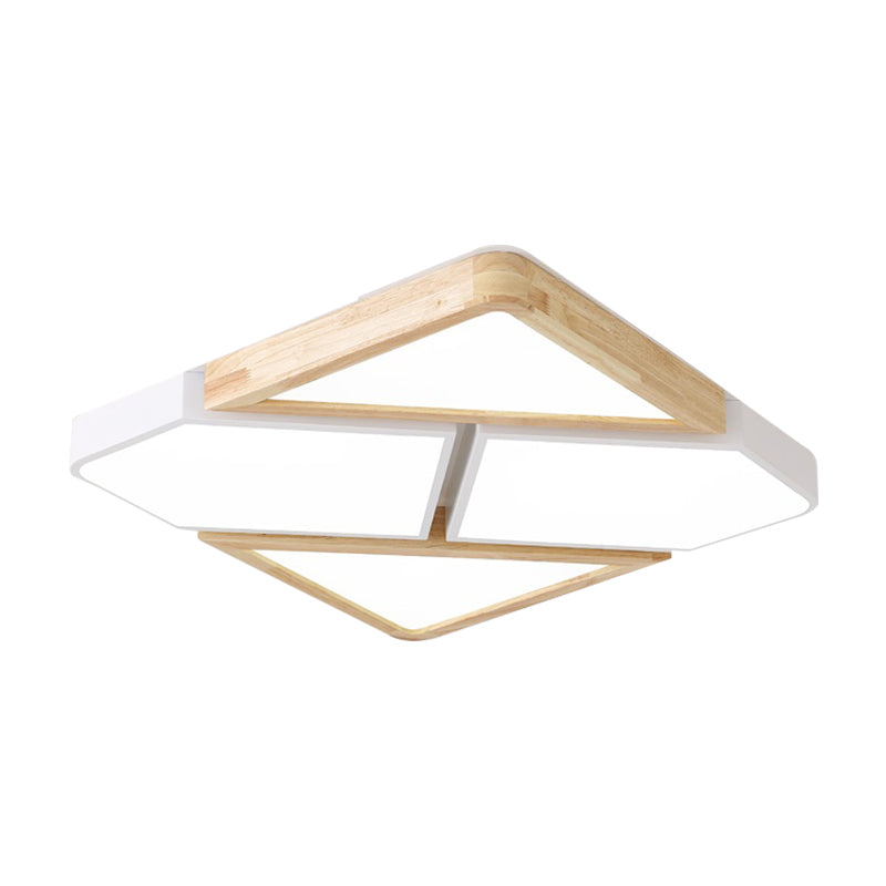 Nordic Wood And Metal Led Square Ceiling Mount Light In Gray/White/Green With Warm/White/Neutral