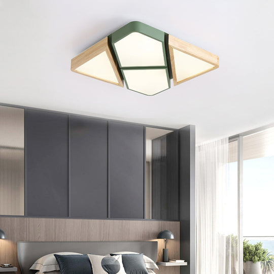 Nordic Wood and Metal LED Square Ceiling Mount Light in Gray/White/Green with Warm/White/Neutral Lighting - 18"/21.5"/34.5" Wide