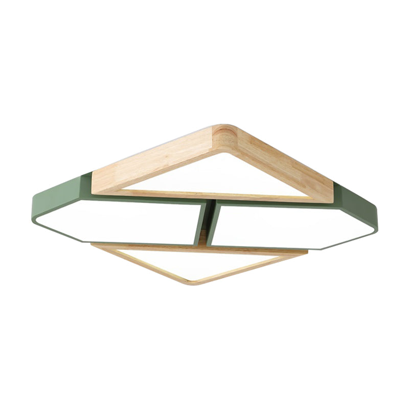 Nordic Wood and Metal LED Square Ceiling Mount Light in Gray/White/Green with Warm/White/Neutral Lighting - 18"/21.5"/34.5" Wide