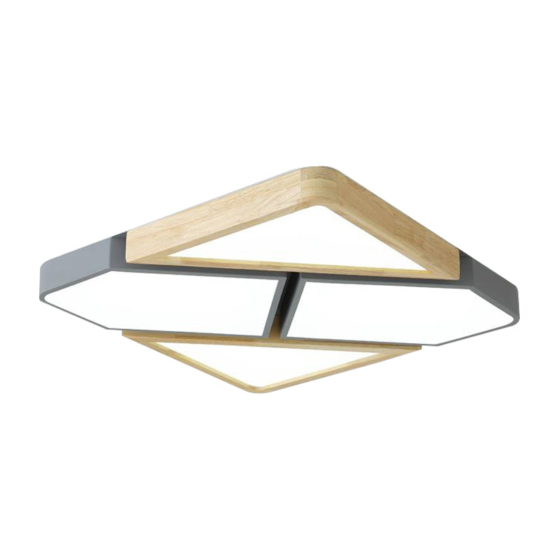 Nordic Wood and Metal LED Square Ceiling Mount Light in Gray/White/Green with Warm/White/Neutral Lighting - 18"/21.5"/34.5" Wide