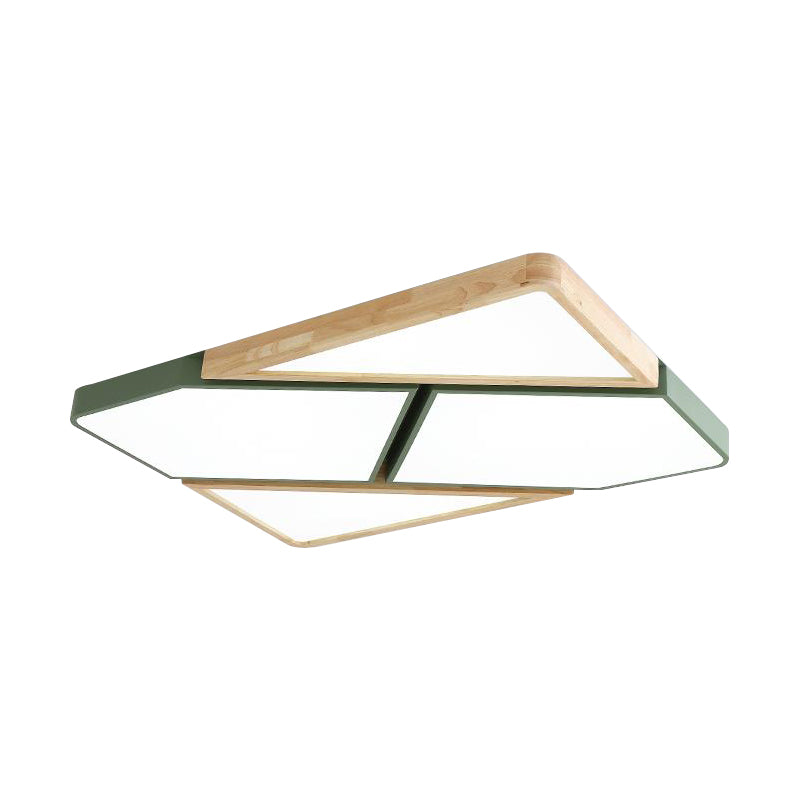 Nordic Wood And Metal Led Square Ceiling Mount Light In Gray/White/Green With Warm/White/Neutral