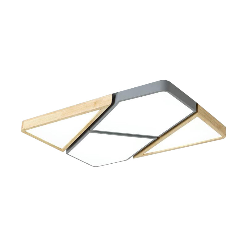 Nordic Wood and Metal LED Square Ceiling Mount Light in Gray/White/Green with Warm/White/Neutral Lighting - 18"/21.5"/34.5" Wide