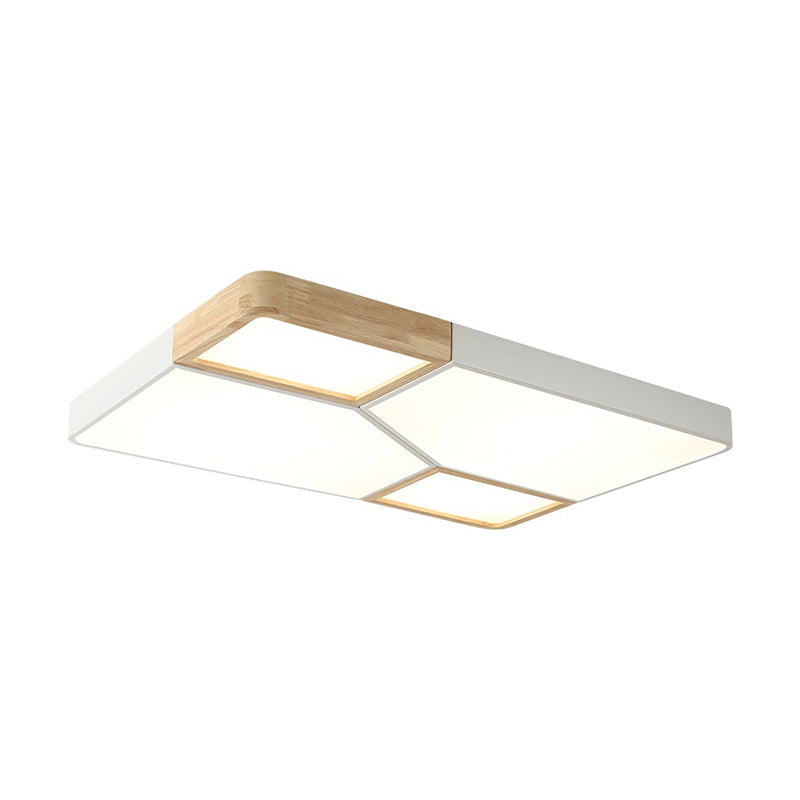 Nordic Wood and Metal LED Square Ceiling Mount Light in Gray/White/Green with Warm/White/Neutral Lighting - 18"/21.5"/34.5" Wide