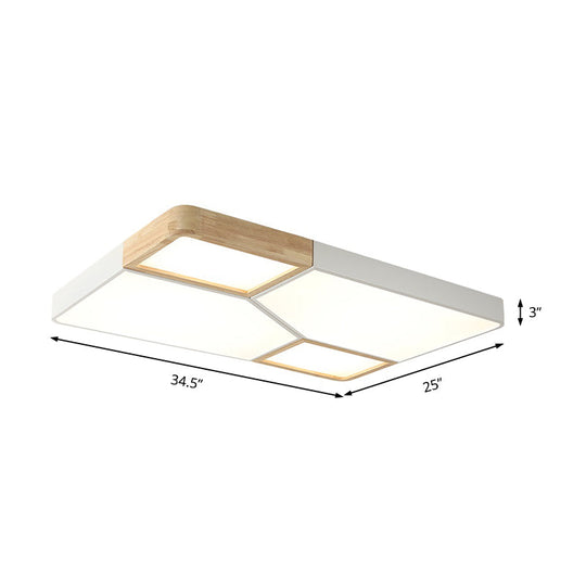 Nordic Wood and Metal LED Square Ceiling Mount Light in Gray/White/Green with Warm/White/Neutral Lighting - 18"/21.5"/34.5" Wide