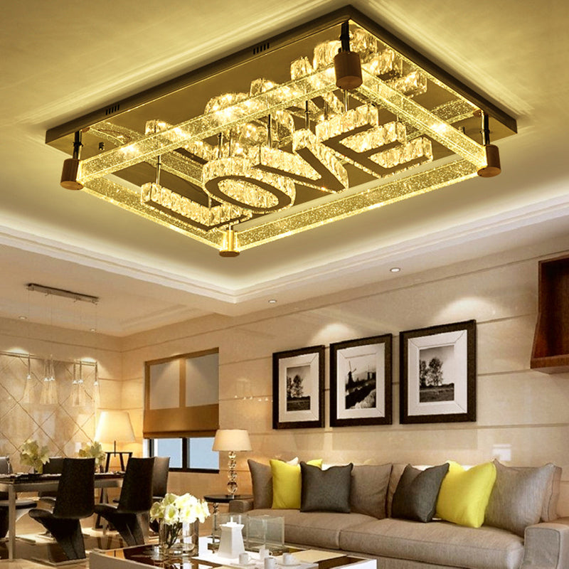 Love Pattern Crystal Rectangle LED Ceiling Mount Light - Contemporary Clear Ceiling Lamp