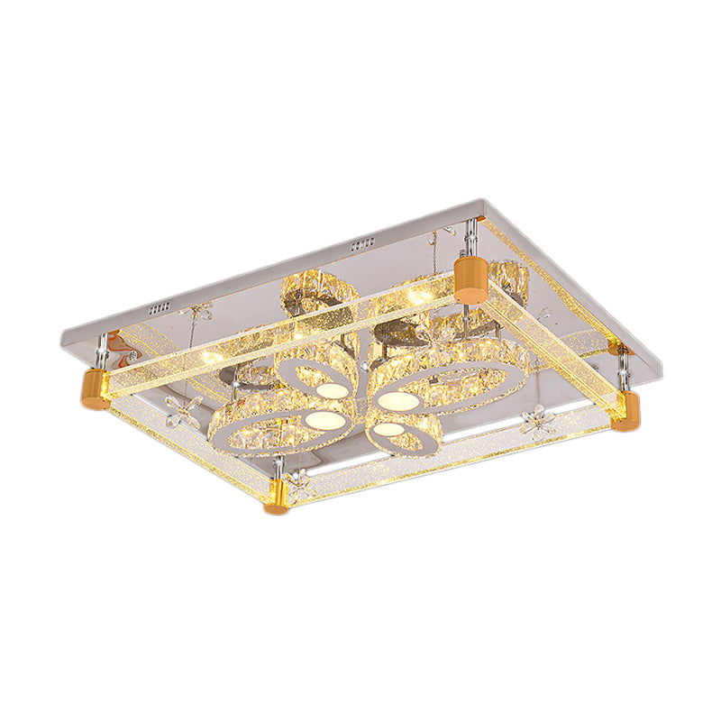 Modern Clear Crystal LED Ceiling Light Fixture with Flower Design for Bedroom - Rectangle Mount