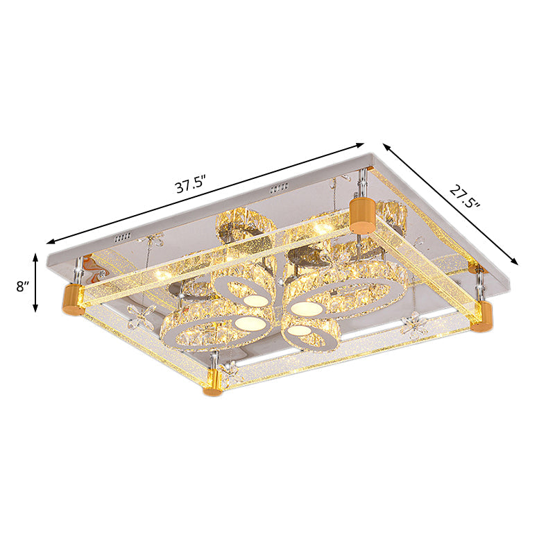 Modern Clear Crystal LED Ceiling Light Fixture with Flower Design for Bedroom - Rectangle Mount