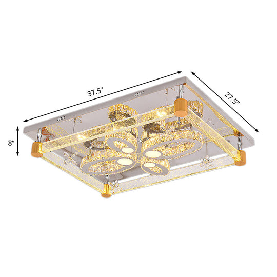 Modern Clear Crystal Led Ceiling Light Fixture With Flower Design For Bedroom - Rectangle Mount