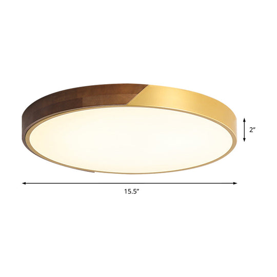 12 - 19.5 Simple Metal & Wood Led Round Flush Mount Ceiling Light Warm/White/Neutral Bedroom Gold