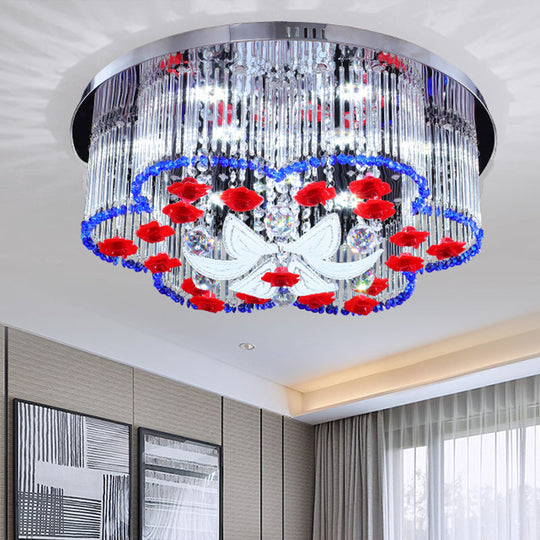 Modern Led Crystal Prism Ceiling Light With Flower Design In Blue And Red 19.5/23.5 Width