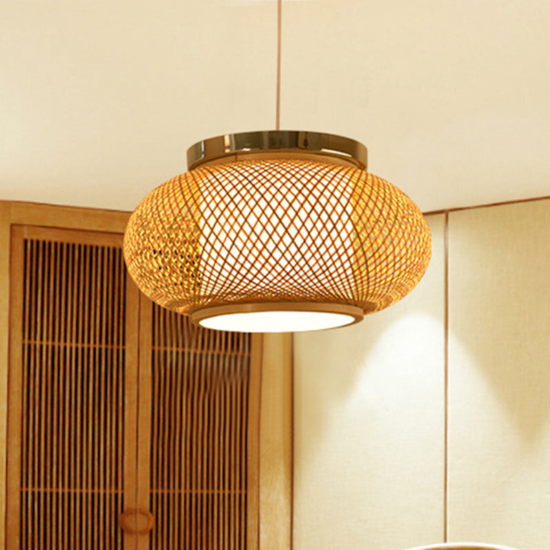 Asian Style Bamboo Shade Pendant Light Fixture Beige 16/19.5 W