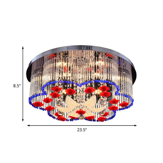 Modern Led Crystal Prism Ceiling Light With Flower Design In Blue And Red 19.5/23.5 Width