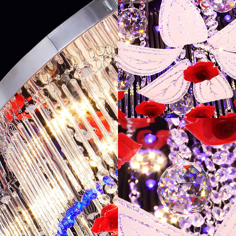 Modern LED Crystal Prism Ceiling Light with Flower Design in Blue and Red, 19.5"/23.5" Width