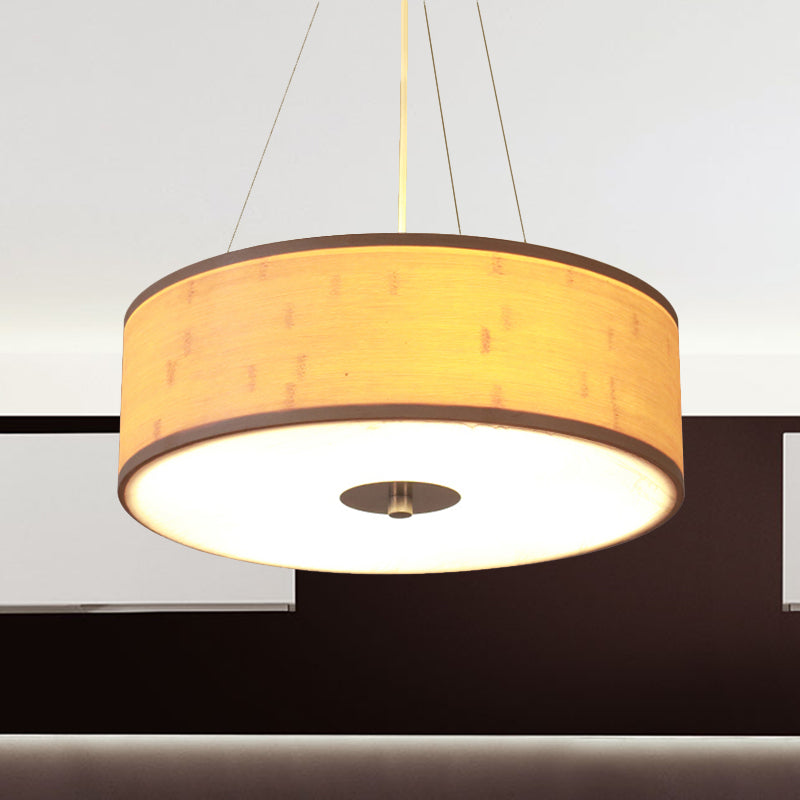 Modern Bamboo Pendant Light with Drum Shade - Handcrafted Wood Ceiling Lamp