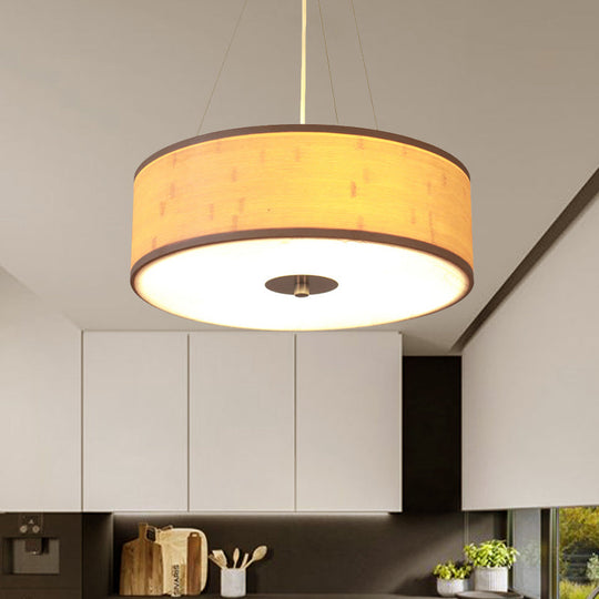 Modern Bamboo Pendant Light with Drum Shade - Handcrafted Wood Ceiling Lamp