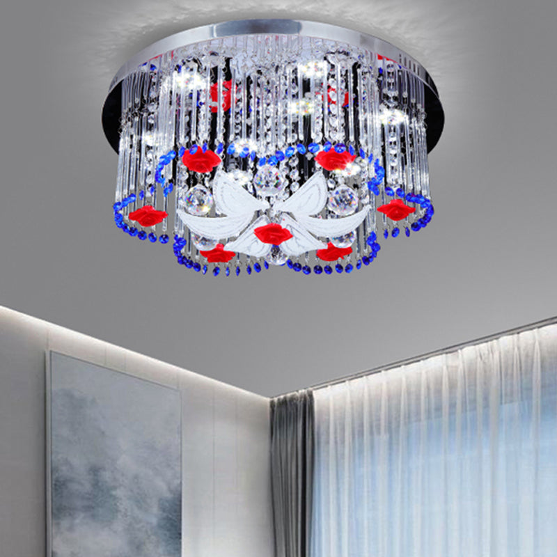 Modern Led Crystal Prism Ceiling Light With Flower Design In Blue And Red 19.5/23.5 Width Red-Blue /