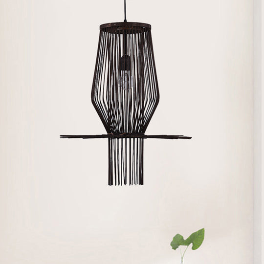 Hand-Woven Hanging Bamboo Pendant Lighting - Modern Style, 1-Bulb, Black