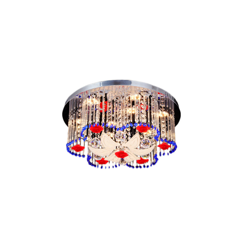 Modern Led Crystal Prism Ceiling Light With Flower Design In Blue And Red 19.5/23.5 Width