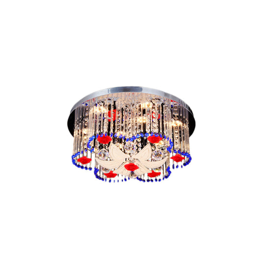 Modern Led Crystal Prism Ceiling Light With Flower Design In Blue And Red 19.5/23.5 Width