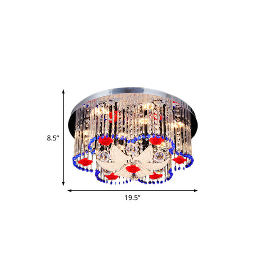 Plafonnier LED moderne à prisme en cristal avec motif floral en bleu et rouge, largeur 19,5"/23,5"
