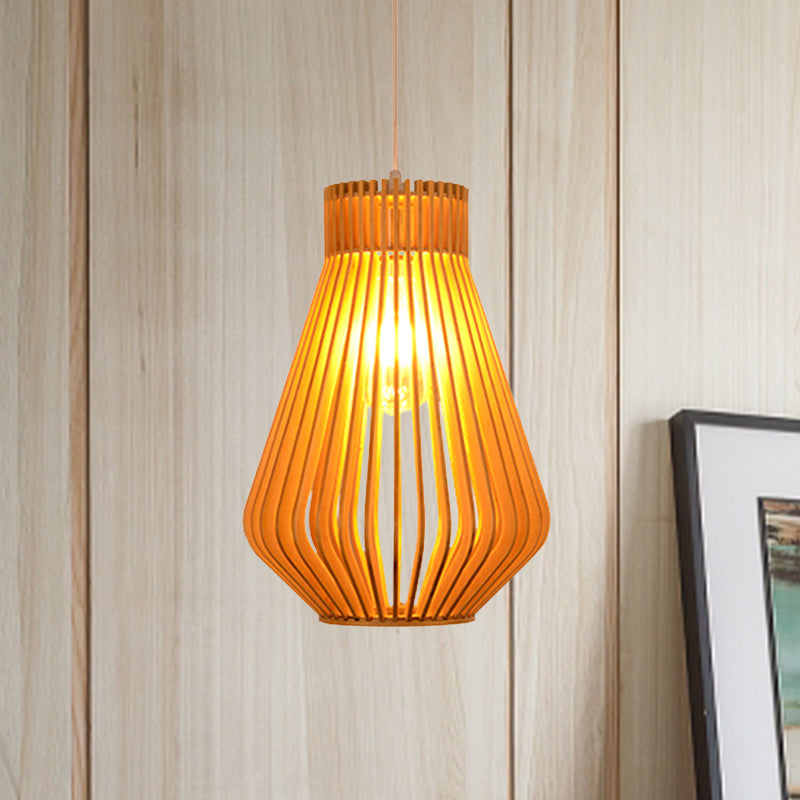 Diamond Shape Bamboo Pendant Light - Modern 1-Head Beige Lamp For Living Room