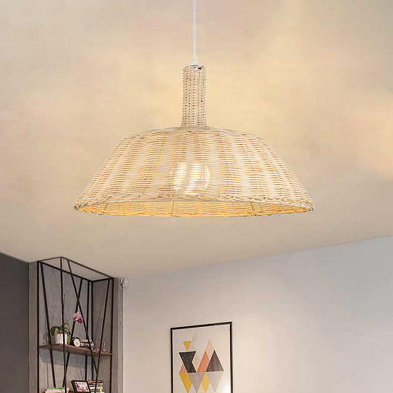 Rustic Hand-Woven Pendant Light With Barn Shade Rattan - 15/19 W Indoor Suspension Lamp In Beige