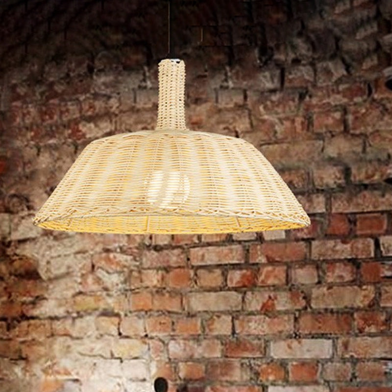 Rustic Hand-Woven Pendant Light With Barn Shade Rattan - 15/19 W Indoor Suspension Lamp In Beige